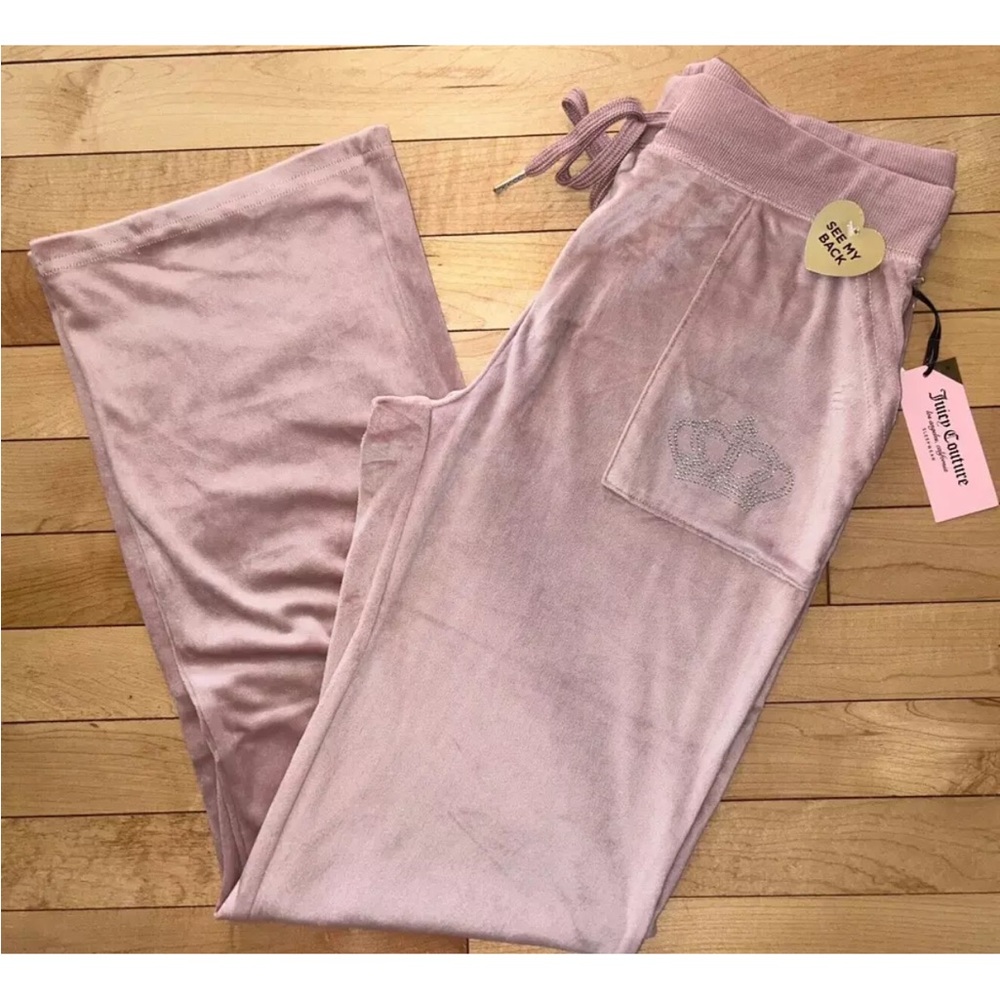 NEW ! JUICY COUTURE Velour OG Big Bling Sweatpants in Coco Kiss Size S